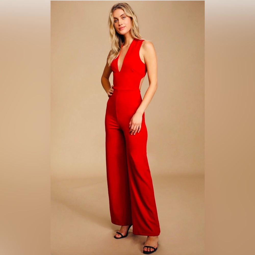 Lulus red backless jumpsuit